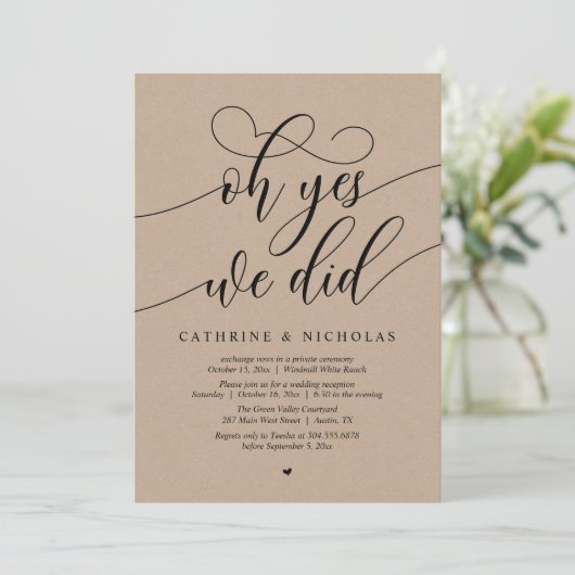 Oh ja, dat deden we, moderne script bruiloft recep kaart (Staand voorkant)