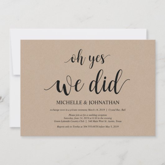 oh ja, dat deden we, trouwkaart elopement uitnodig kaart (Voorkant)