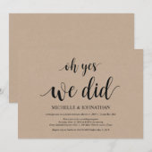 oh ja, dat deden we, trouwkaart elopement uitnodig kaart (Voorkant / Achterkant)