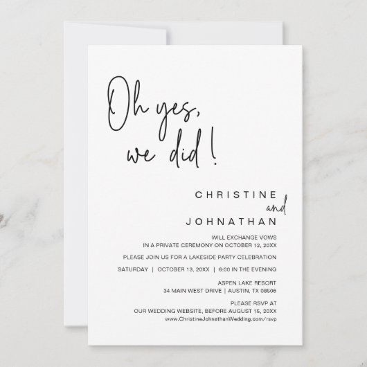 Oh ja, dat deden we, Wedding Elopement Dansparty Kaart (Voorkant)