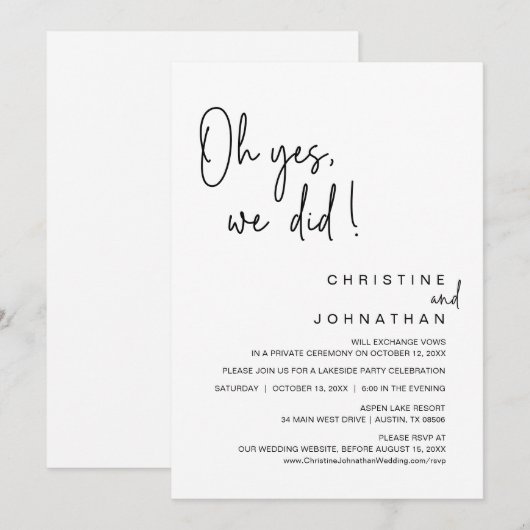 Oh ja, dat deden we, Wedding Elopement Dansparty Kaart (Voorkant / Achterkant)