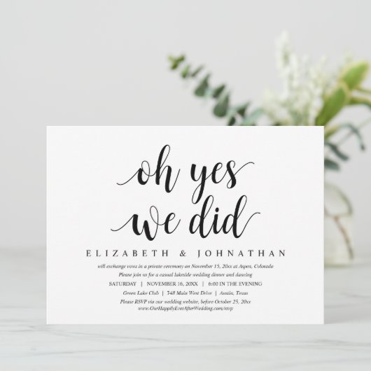 Oh ja, dat deden we, Wedding Elopement Dinner Dans Kaart (Staand voorkant)