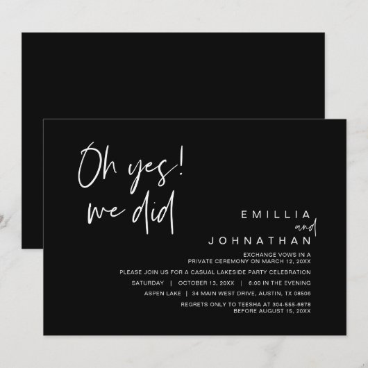 Oh ja, dat deden we, Wedding Elopement Dinner Part Kaart (Voorkant / Achterkant)