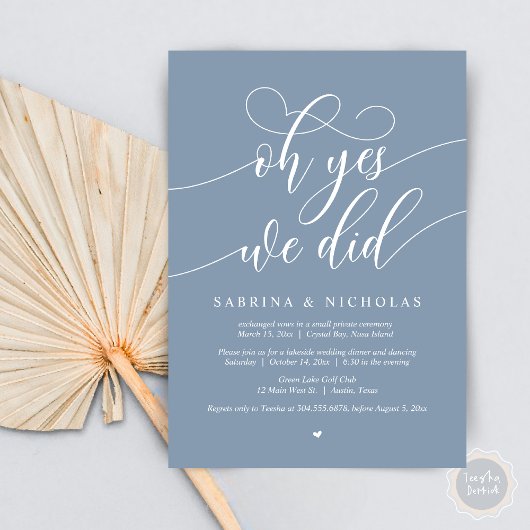 Oh ja, dat deden we, Wedding Elopement Dinner Part Kaart