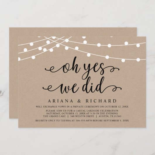 Oh ja, dat deden we, Wedding Elopement Party Kaart (Voorkant / Achterkant)