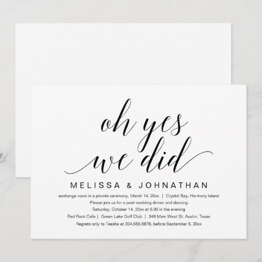 Oh ja, dat deden we, Wedding Elopement Party Kaart (Voorkant / Achterkant)