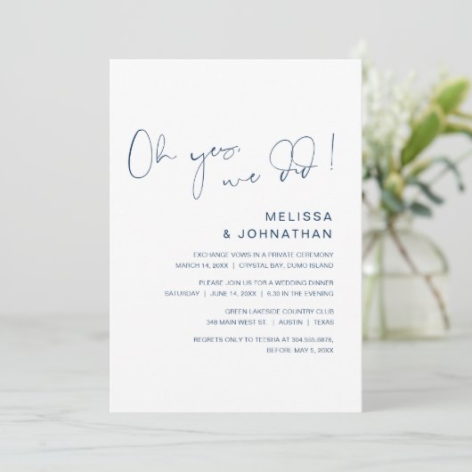 Oh ja, dat deden we, Wedding Elopement Party, Navy Kaart (Staand voorkant)