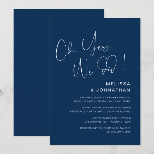 Oh ja, dat deden we, Wedding Elopement Party, Navy Kaart (Voorkant / Achterkant)