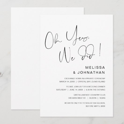 Oh ja, dat deden we, Wedding Elopement Party Uitno Kaart (Voorkant / Achterkant)