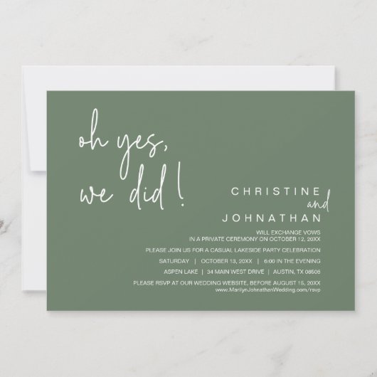 Oh ja, dat hebben we gedaan, bruiloft Elopement, S Kaart (Voorkant)