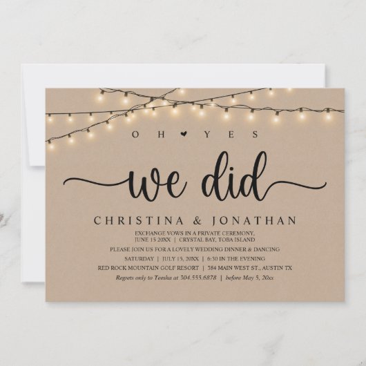 Oh ja, dat hebben we gedaan, rustieke bruiloft din kaart (Voorkant)