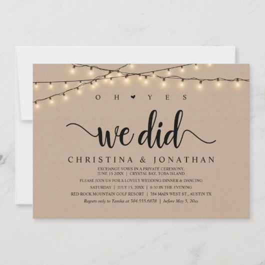 Oh ja, dat hebben we gedaan, rustieke bruiloft din kaart (Voorkant)