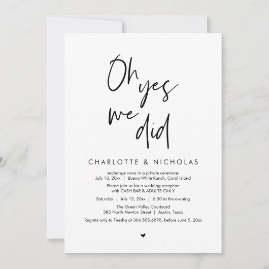 Oh ja, dat hebben we gedaan, Wedding Dinner Party Kaart (Voorkant)