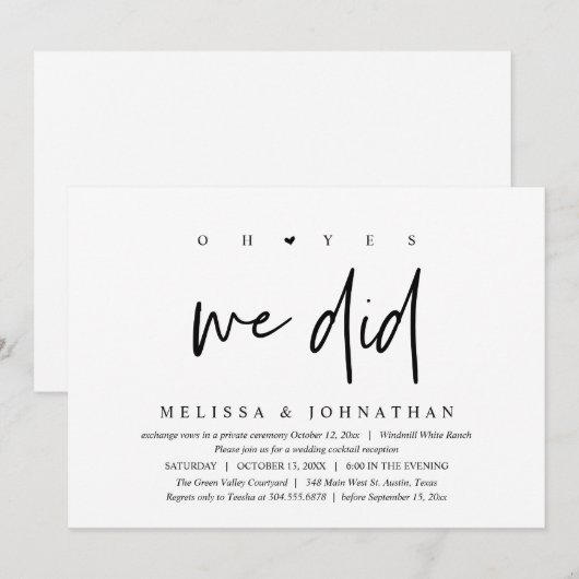 Oh ja, we deden, bruiloft receptie Dancing Kaart (Voorkant / Achterkant)