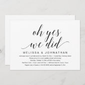 Oh ja, we deden het, Bruiloft Elopement Feest Kaart (Voorkant / Achterkant)