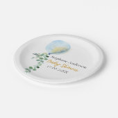 Oh jongen baby blauwe ballon eucalyptus papieren bordje (Gekanteld)
