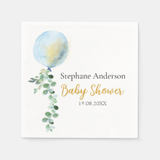 Oh jongen baby blauwe ballon eucalyptus servet