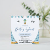 Oh jongen baby blauwe ballon lucht kaart (Staand voorkant)