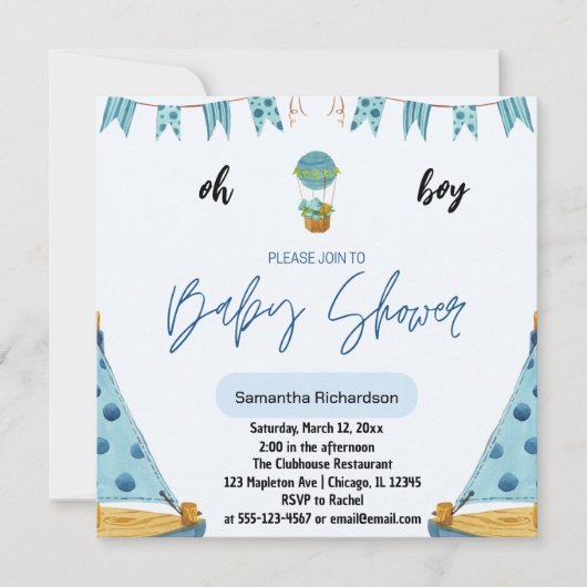 Oh jongen baby blauwe ballon lucht kaart (Voorkant)