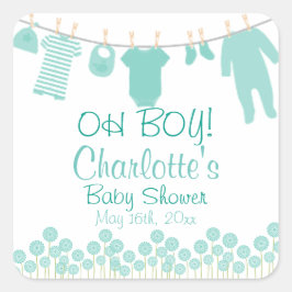 OH JONGEN! Baby Clothesline-Baby shower Vierkante Sticker