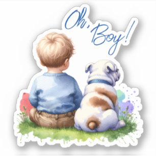 Oh, jongen! Baby en Bulldog Baby shower Sticker