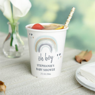 Oh Jongen Baby Shower Blauwe Boho Regenboog   Papieren Bekers