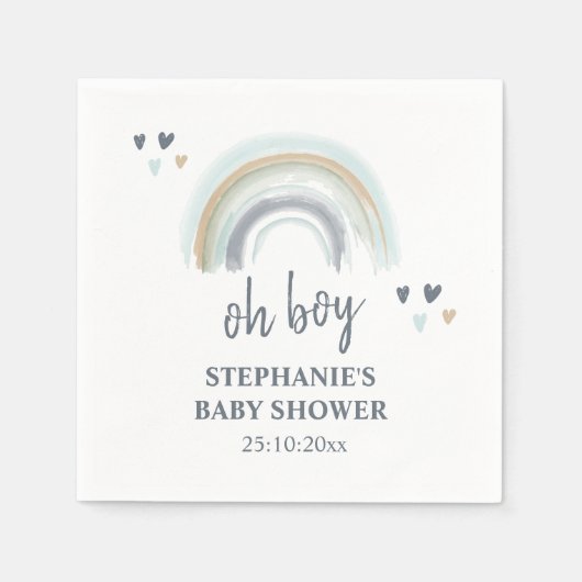 Oh Jongen Baby Shower Blauwe Boho Regenboog Servet (Voorkant)