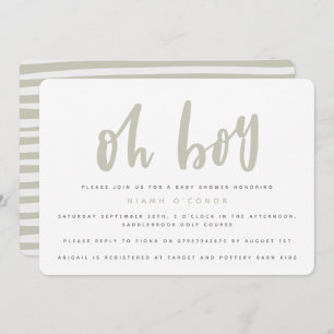 Oh jongen, baby shower feestuitnodiging (zand) kaart