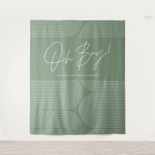 Oh jongen Baby shower geometrische moderne groene  Wandkleed (Voorkant)
