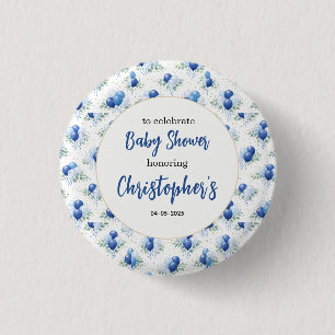 Oh Jongen Baby Shower Moderne Eucalyptus Blauwe Ba Ronde Button 3,2 Cm