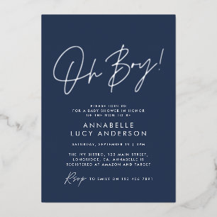 oh Jongen baby shower script marine babyblauw eleg Folie Uitnodiging