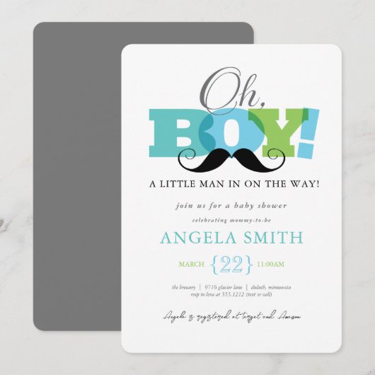 Oh jongen baby shower uitnodiging (Voorkant / Achterkant)