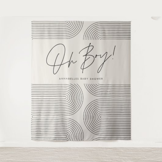 Oh jongen Baby shower zwart-wit, modern elegant Wandkleed (Voorkant)
