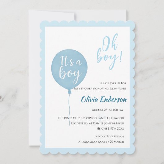 Oh jongen! Ballon baby is een uitnodiging (Voorkant)