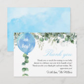 Oh Jongen ballonvaars baby shower eucalyptus Bedankkaart (Voorkant / Achterkant)