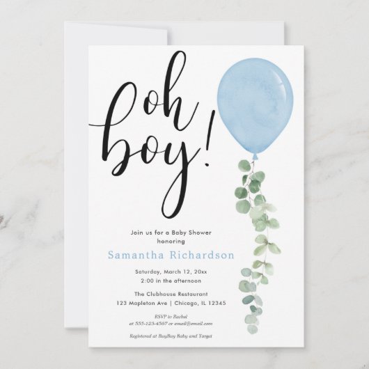 Oh Jongen ballonvaars baby shower eucalyptus Kaart (Voorkant)