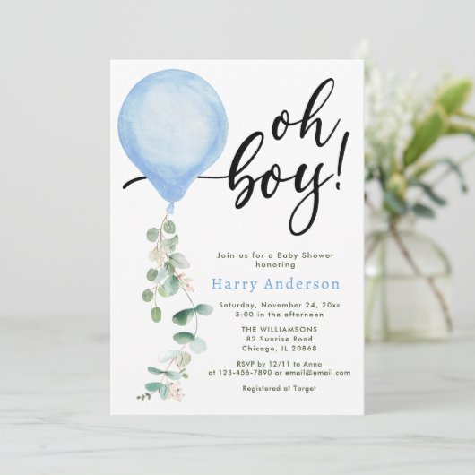 Oh Jongen ballonvaars baby shower eucalyptus Kaart (Staand voorkant)