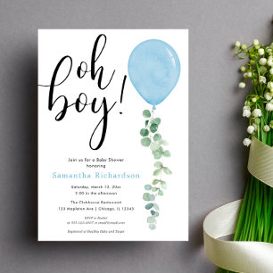 Oh Jongen ballonvaars baby shower eucalyptus Kaart