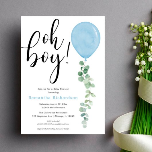 Oh Jongen ballonvaars baby shower eucalyptus Kaart