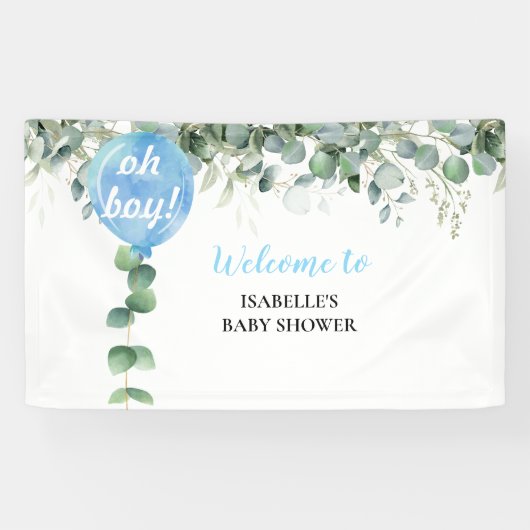 Oh Jongen ballonvaars baby shower eucalyptus Spandoek (Horizontaal)