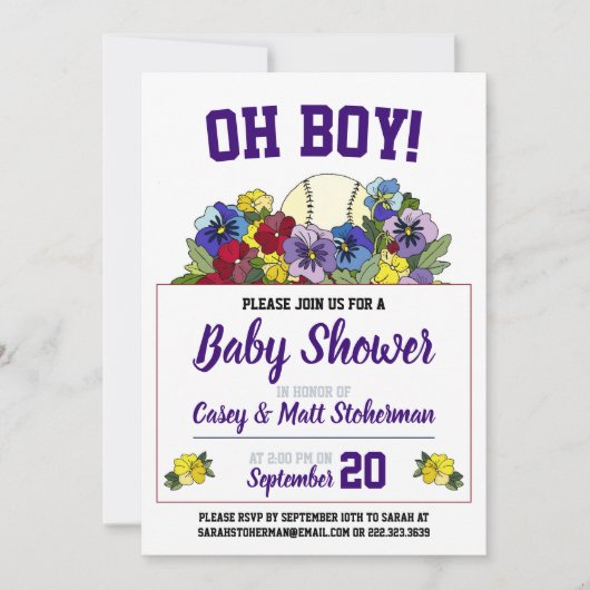 Oh Jongen Baseball in Flowers Baby shower Kaart (Voorkant)