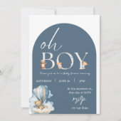 Oh jongen! Beer en Blue Balon Baby shower Kaart (Voorkant)