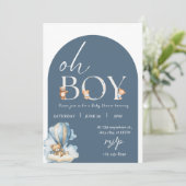 Oh jongen! Beer en Blue Balon Baby shower Kaart (Staand voorkant)