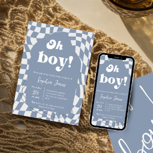 Oh jongen! Blauw geruit   Gingham   BABY SHOWER Kaart