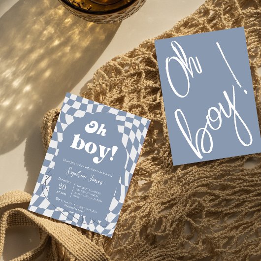Oh jongen! Blauw geruit | Gingham | BABY SHOWER Kaart