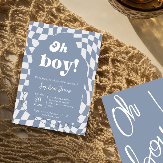 Oh jongen! Blauw geruit | Gingham | BABY SHOWER Kaart
