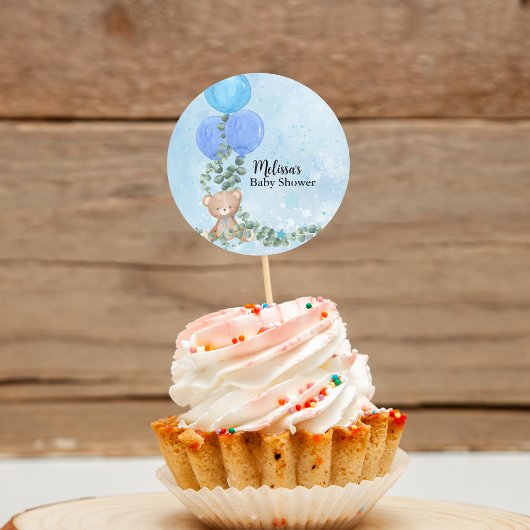 Oh Jongen Blauwe Ballon Eucalyptus Cupcake Topper Ronde Sticker