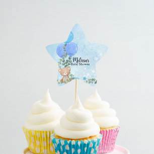 Oh Jongen Blauwe Ballon Eucalyptus Cupcake Topper Ster Sticker