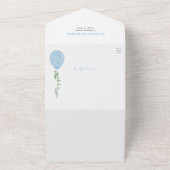 Oh jongen blauwe ballonnen modern groen baby showe all in one uitnodiging (Buitenkant)