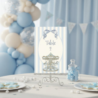 Oh Jongen Blauwe Boog Carrousel Aquarel Baby Showe Kaart